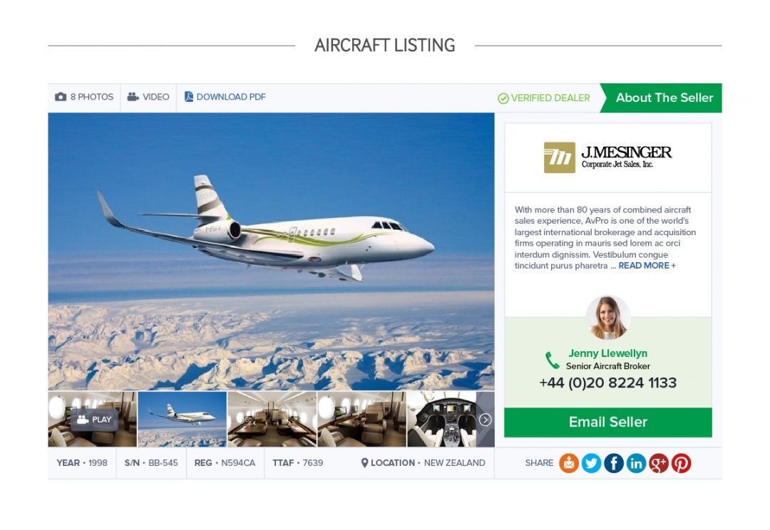 Aircraft sales website design