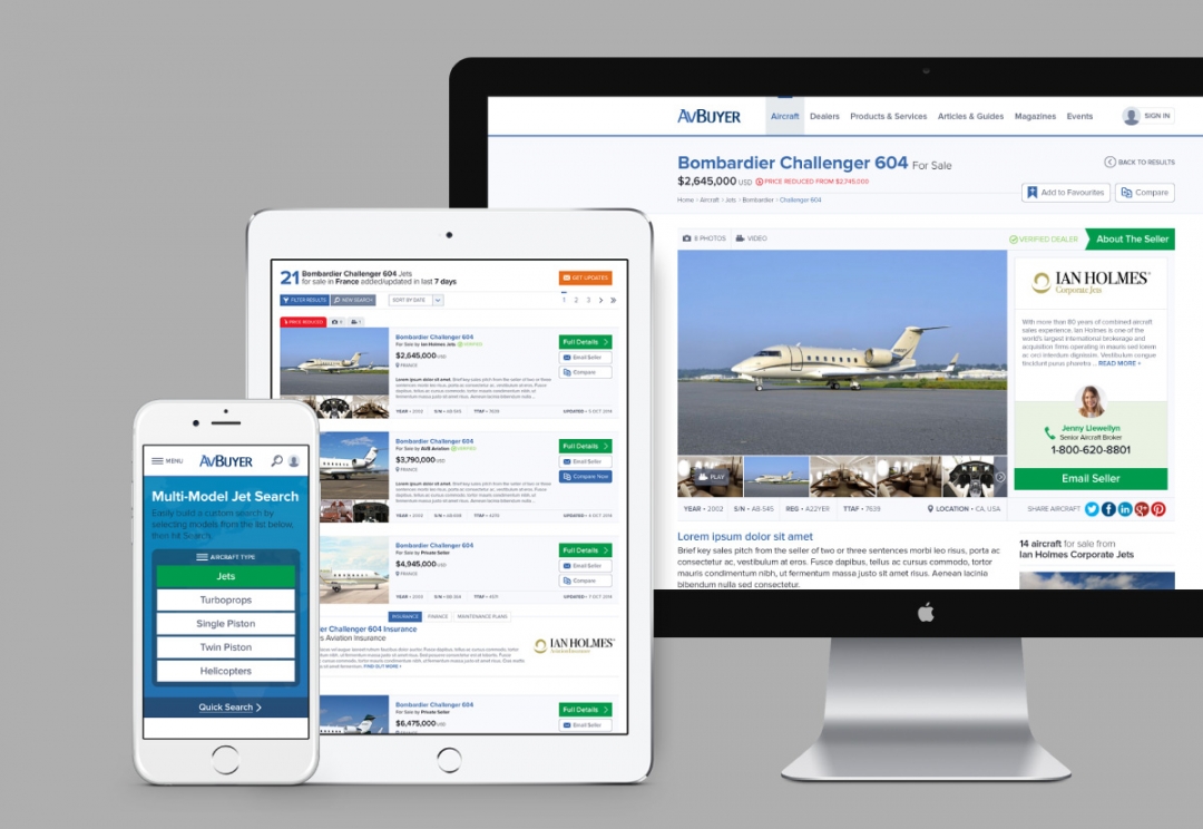 Aircraft sales responsive website design