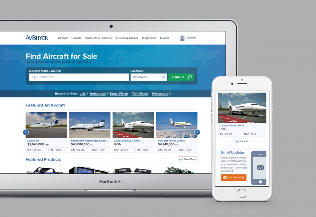 Aircraft sales responsive website design