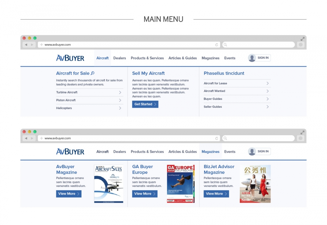 Aircraft sales navigation UX design