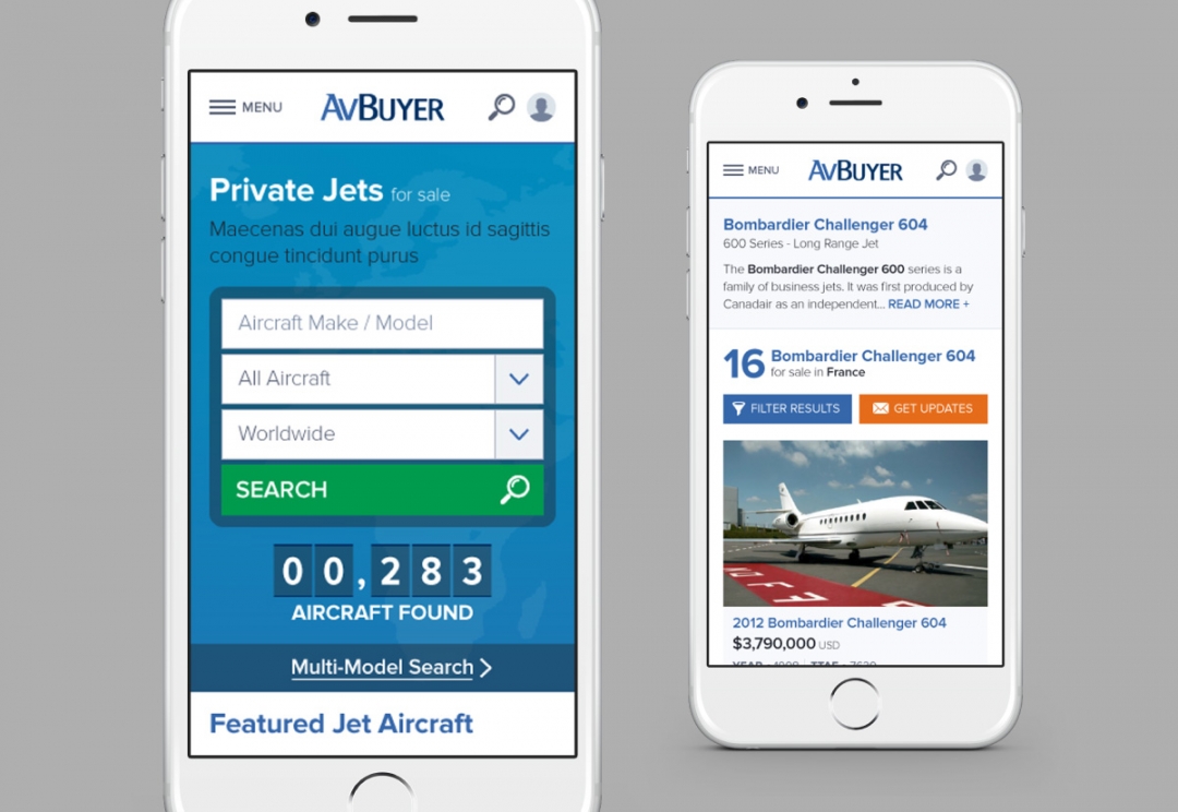 Aircraft sales responsive website design