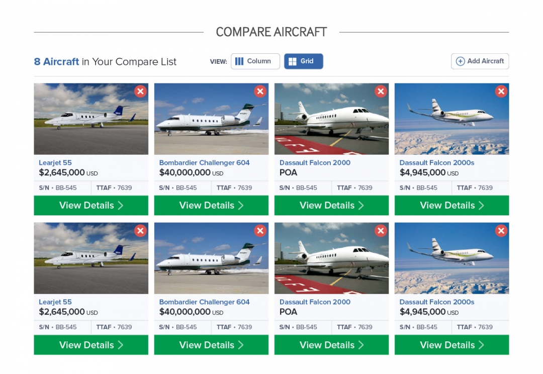 Aircraft sales website design