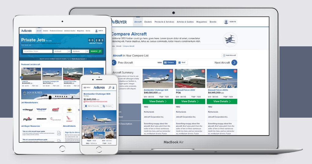 Aircraft sales responsive website design