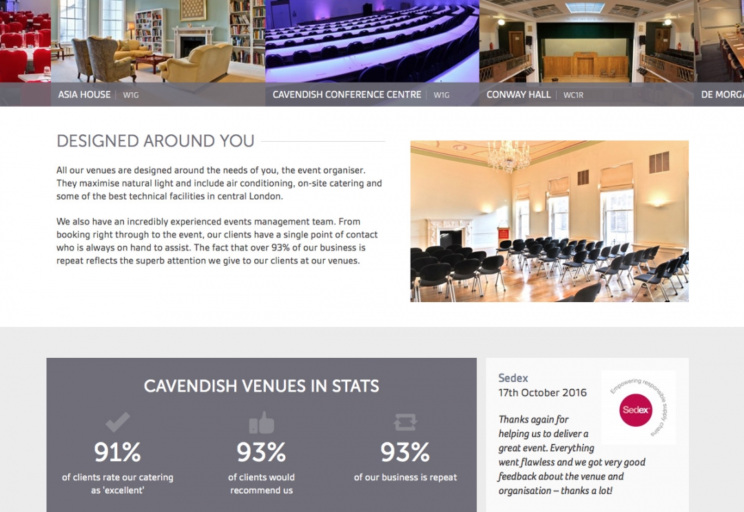 Conference venues website design
