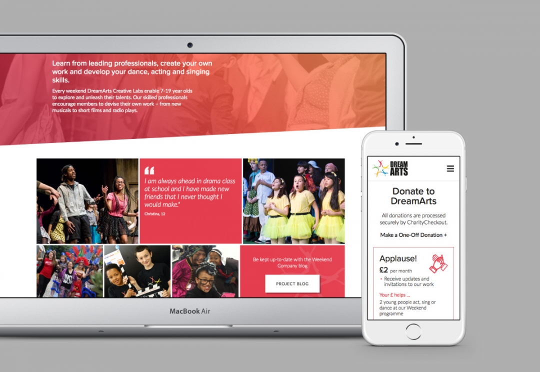 Youth arts organisation website design