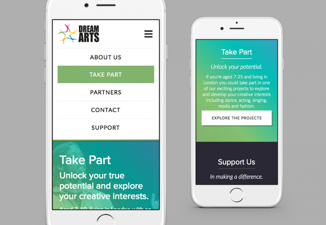 Youth arts organisation responsive website design