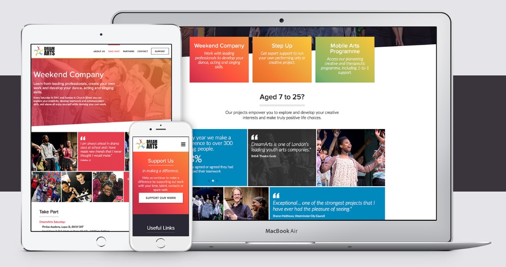 Youth arts organisation responsive website design