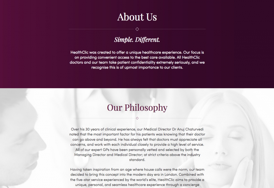 Private healthcare website design