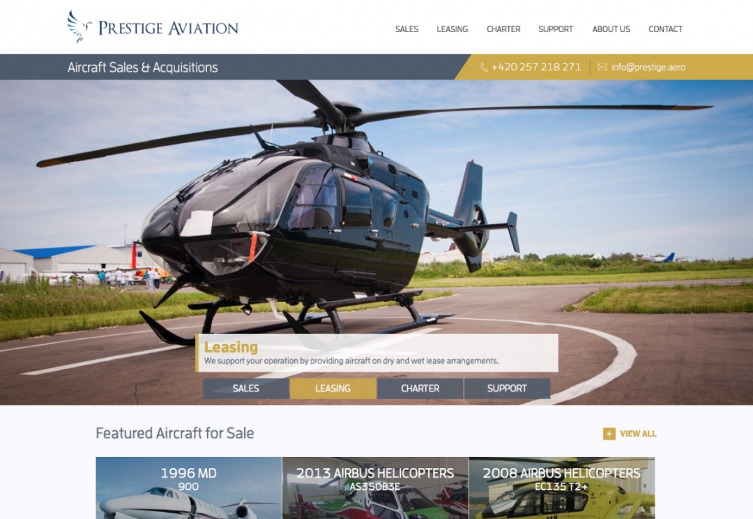Aircraft sales, charter and leasing website design