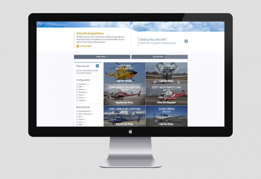 Aircraft sales, charter and leasing website design