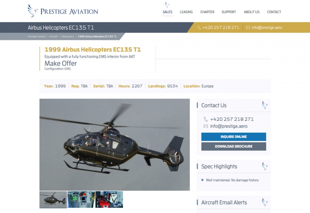 Aircraft sales, charter and leasing website design