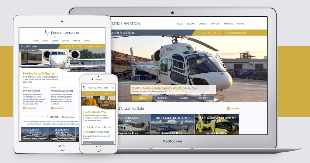 Aircraft sales, charter and leasing responsive website design