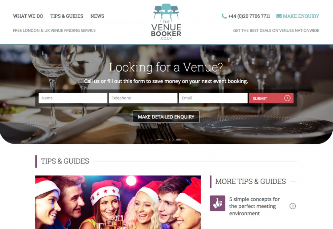 Venue finding service website design