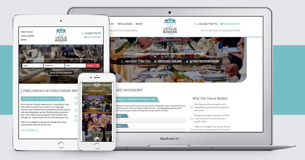 Venue finding service responsive website design